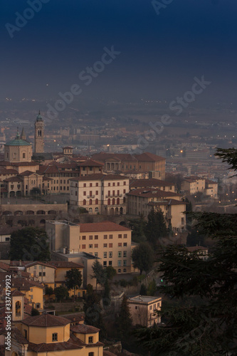 the city of Bergamo, with its monuments, the UNESCO World Heritage Venetian walls that surround the upper city