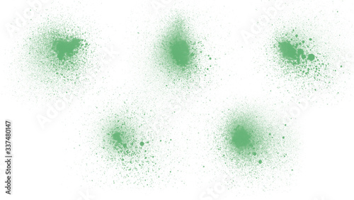 Abstract watercolor spray brushes illustration. Beautiful set of green spray brushes