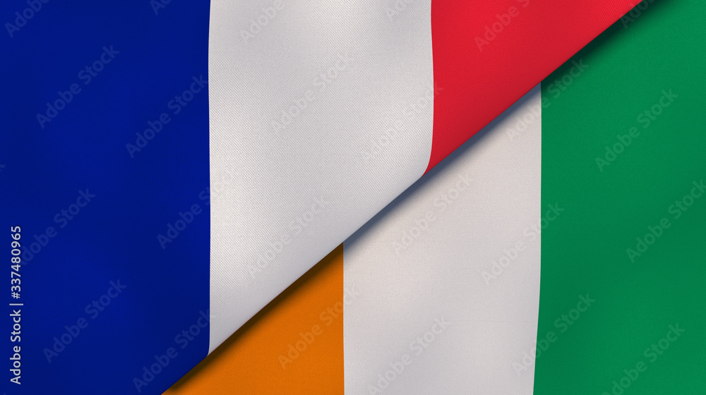 The flags of France and Ivory Coast. News, reportage, business background. 3d illustration The flags of France and Ivory Coast. News, reportage, business background. 3d illustration