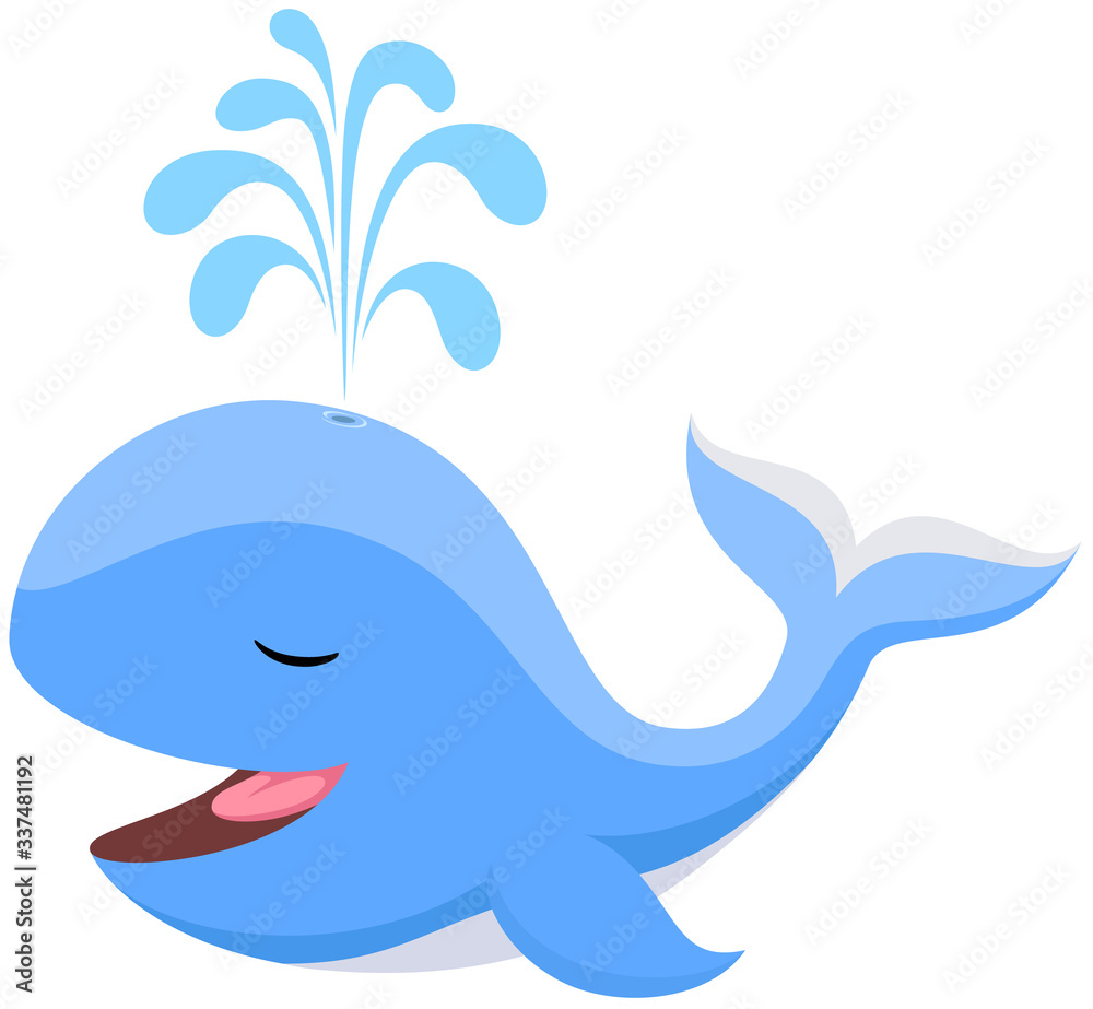 Obraz premium Vector illustration of a happy, contented cartoon whale.