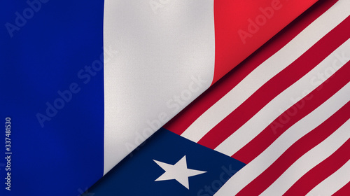 The flags of France and Liberia. News, reportage, business background. 3d illustration
