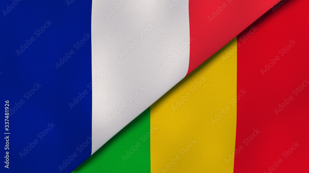 Fototapeta premium The flags of France and Mali. News, reportage, business background. 3d illustration