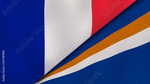 The flags of France and Marshall Islands. News, reportage, business background. 3d illustration