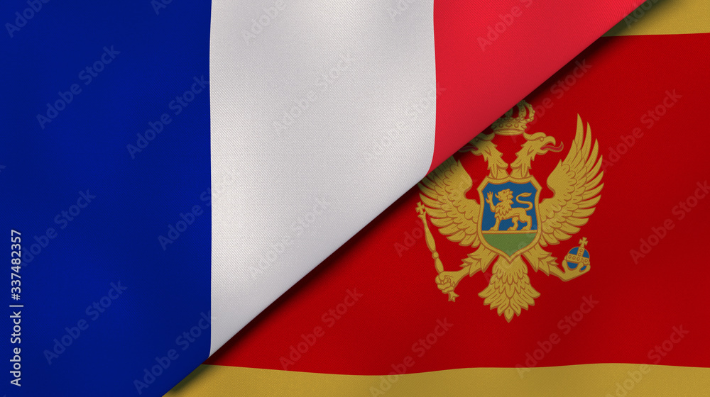 The flags of France and Montenegro. News, reportage, business background. 3d illustration