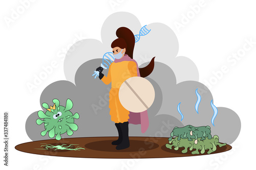 Victory over the virus. Vaccine against the covid-19 coronavirus. People are fighting a pandemic. Prevention from viruses. Protect from viruses and infections. Flat Cartoon Vector Illustration.