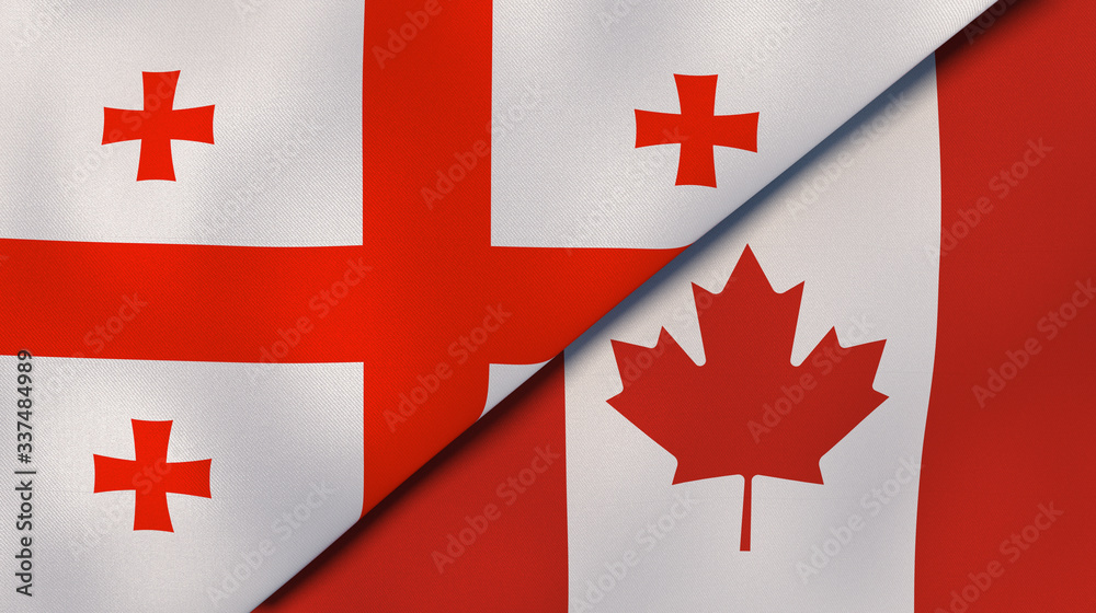 The flags of Georgia and Canada. News, reportage, business background. 3d illustration