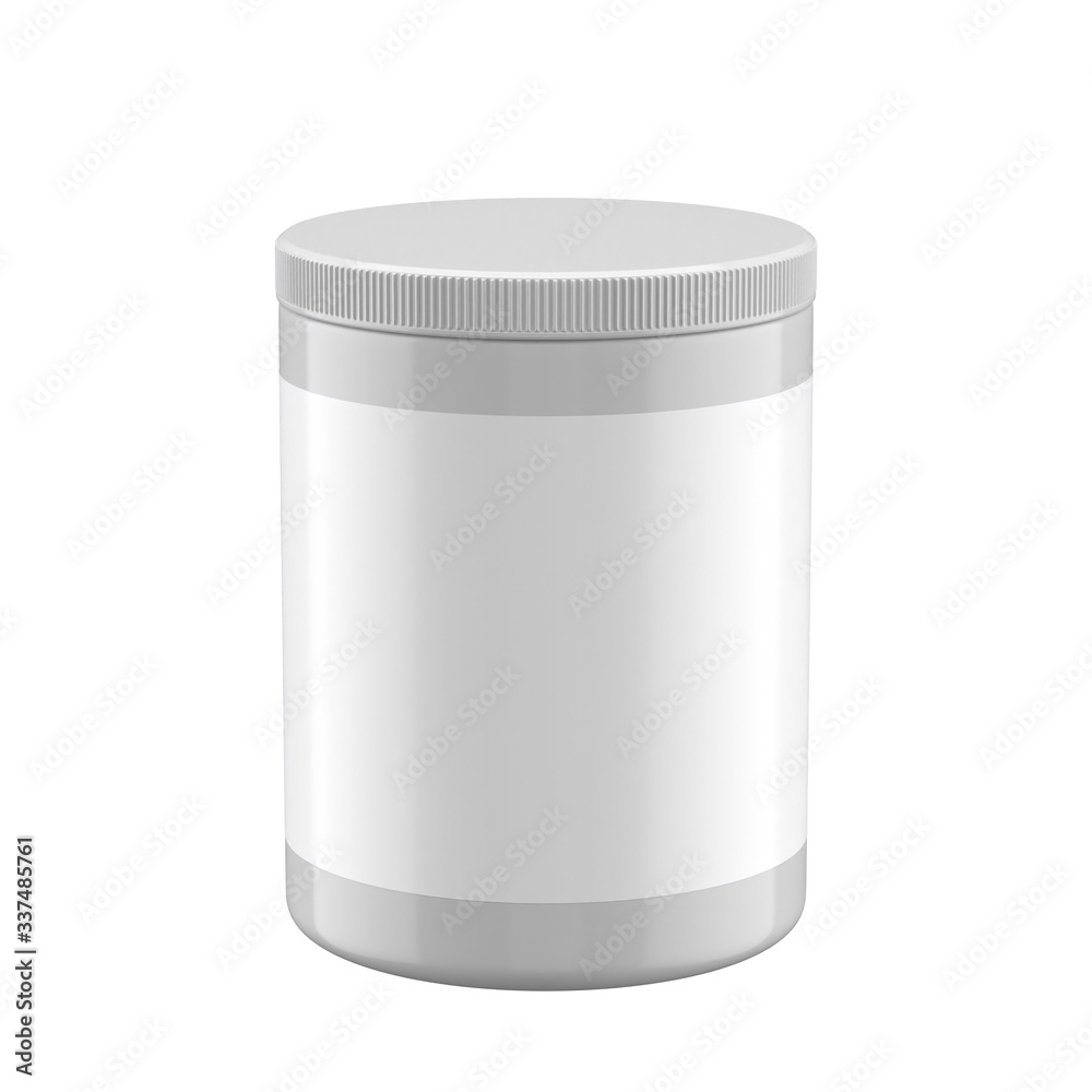 White pill container mockup. Pharmacy bottle template. Blank medicine container. 3d render isolated on white