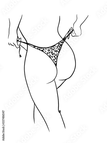 Seductive young woman in lingerie. Female slender body. Hand-drawn illustration, sketch. isolated on white background