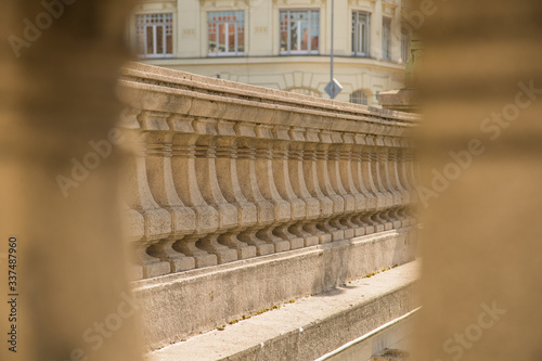 Detail of a concrete pillars on dragon bridge or zmajski most in Ljubljana, Slovenia on a sunny day. photo