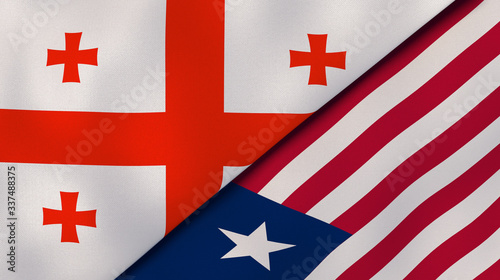 The flags of Georgia and Liberia. News, reportage, business background. 3d illustration photo