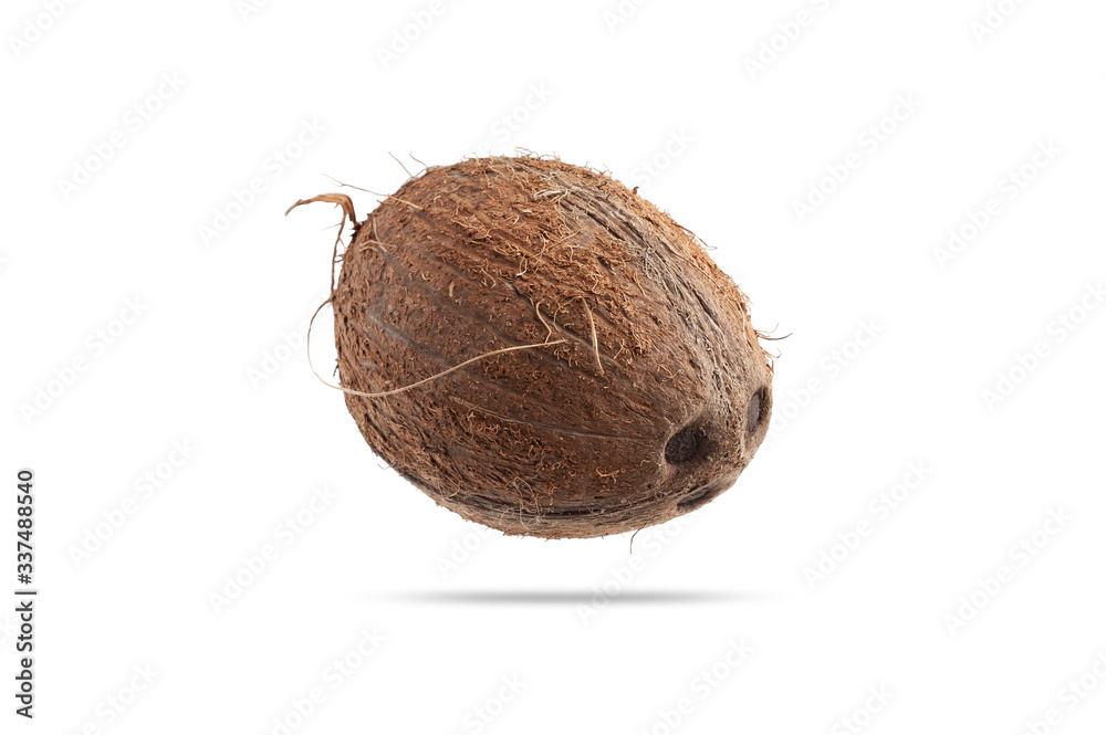 closeup of coconut with sticking fibers isolate on white background closeup of coconut with sticking fibers isolate on white background