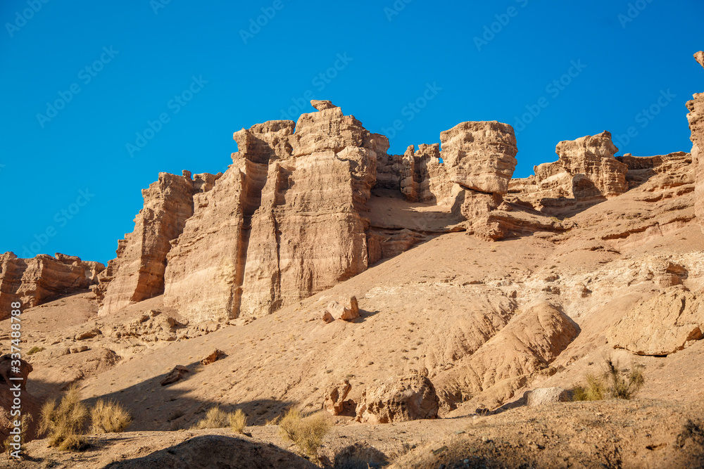 Charyn canyon is the famous place in Kazakhstan, similar to the Martian landscape