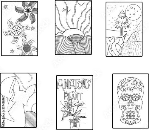 set of hand drawn illustrations for coloring