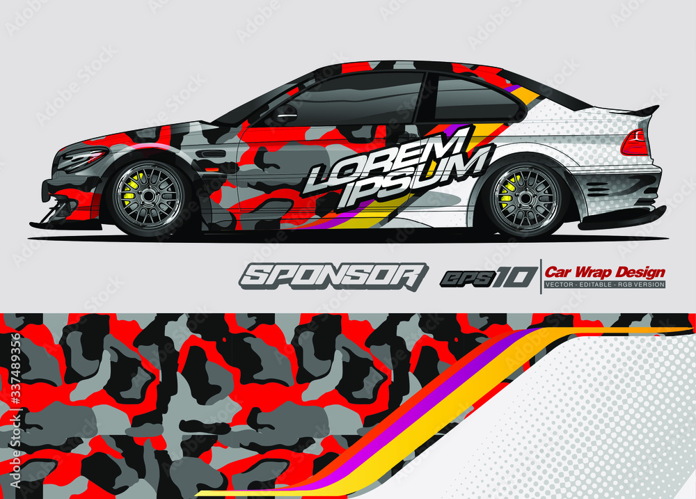 rally car livery design vector. abstract race style background for vehicle vinyl sticker wrap
rally car livery design vector. abstract race style background for vehicle vinyl sticker wrap