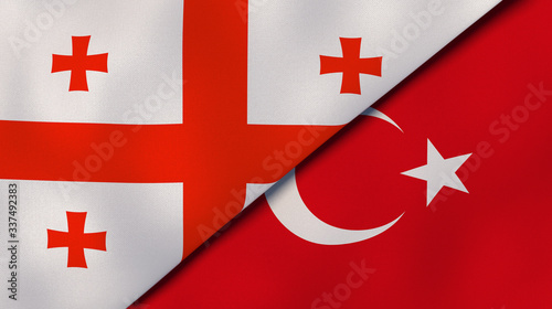 The flags of Georgia and Turkey. News, reportage, business background. 3d illustration photo