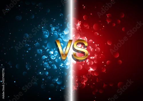 Versus battle screen background with red and blue bokeh lights design