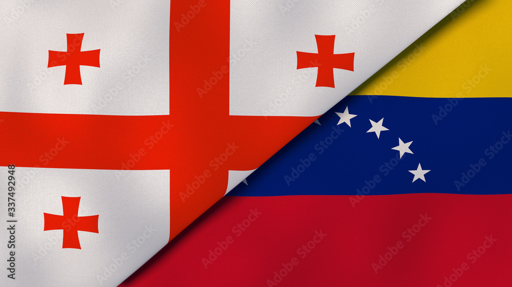 The flags of Georgia and Venezuela. News, reportage, business background. 3d illustration