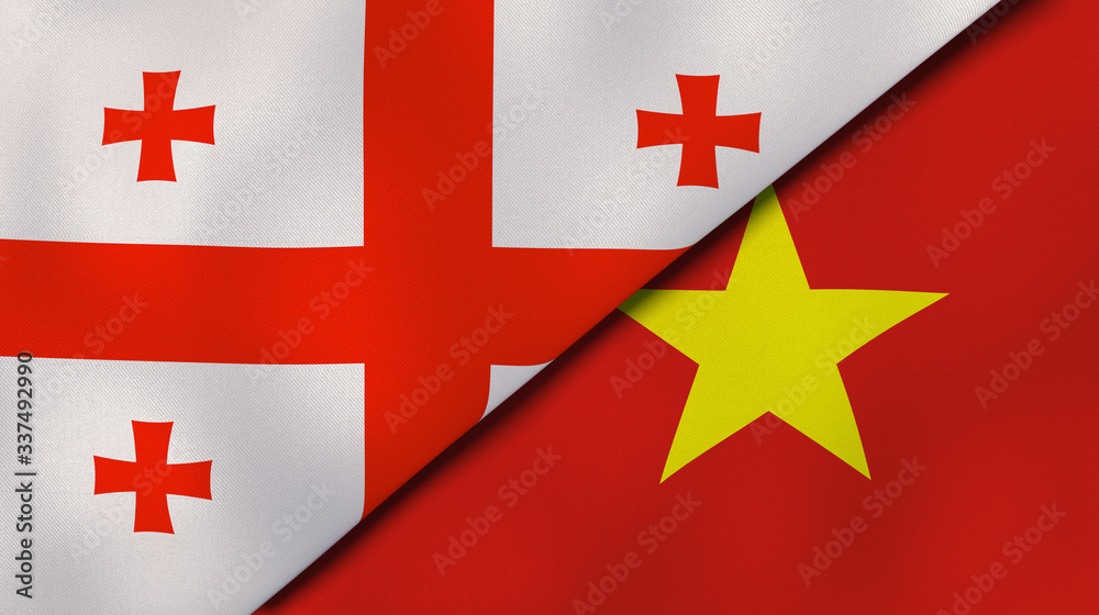 The flags of Georgia and Vietnam. News, reportage, business background. 3d illustration