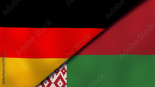 The flags of Germany and Belarus. News, reportage, business background. 3d illustration