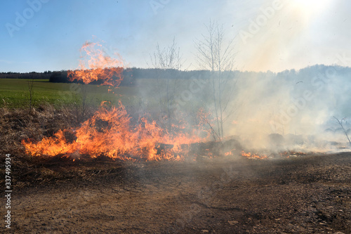 Fire. Burning last year's dry grass with plenty of smoke could turn into a tragedy.