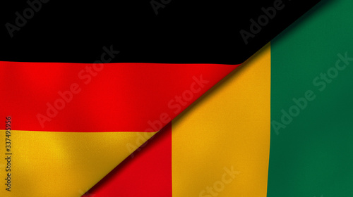 The flags of Germany and Guinea. News  reportage  business background. 3d illustration