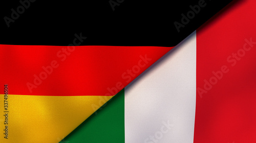The flags of Germany and Italy. News  reportage  business background. 3d illustration