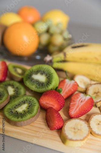 Pieces of fruit to make a fruit salad