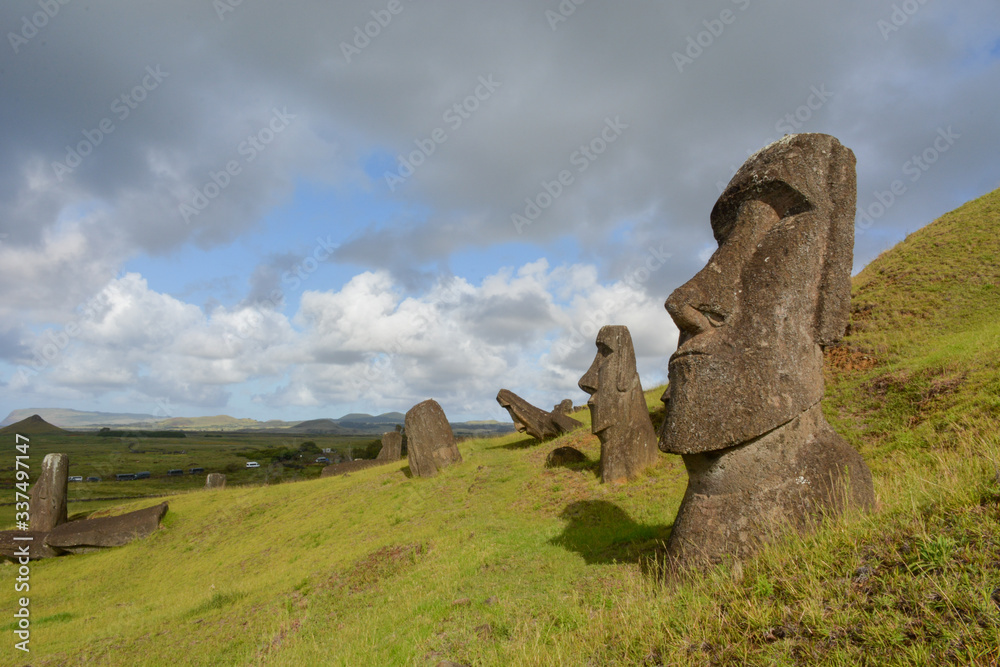 Quarry for stone to make ancient Maoi statues, Rano Raraku, on Rapa Nui, Easter Island