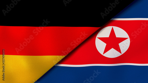 The flags of Germany and North Korea. News, reportage, business background. 3d illustration