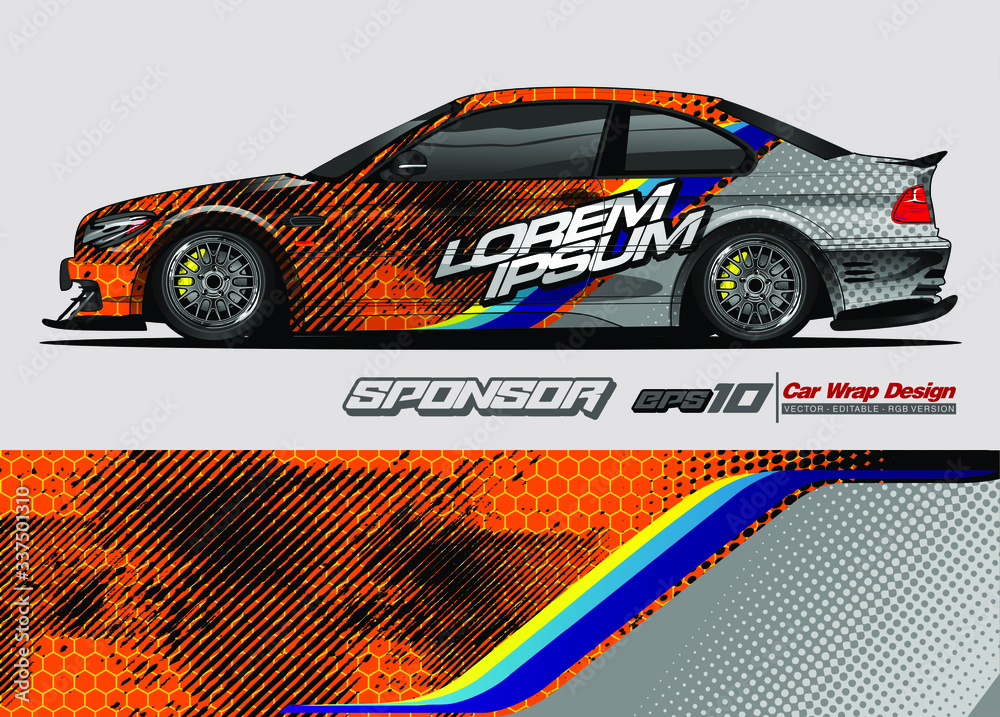 rally car livery design vector. abstract race style background for vehicle vinyl sticker wrap
rally car livery design vector. abstract race style background for vehicle vinyl sticker wrap