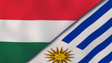 The flags of Hungary and Uruguay. News, reportage, business background. 3d illustration