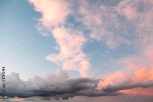 Dramatic sky on sunset. Pink clouds