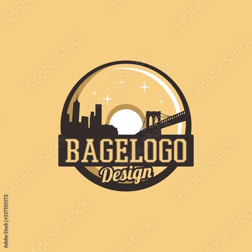Bagel logo design vintage with silhouette skyline shape