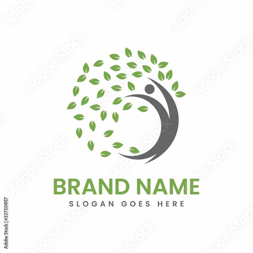 Stylish tree logo with a human silhouette as a trunk, with a circular shape.  Great logo for health centers, spas, nature resorts, ecological companies and many more