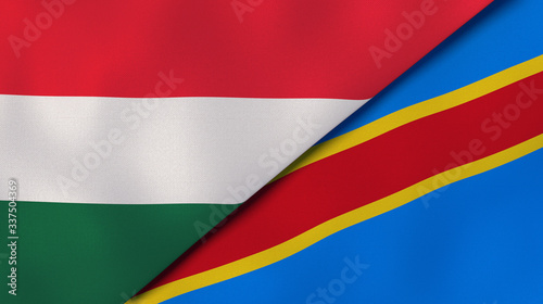 The flags of Hungary and DR Congo. News, reportage, business background. 3d illustration