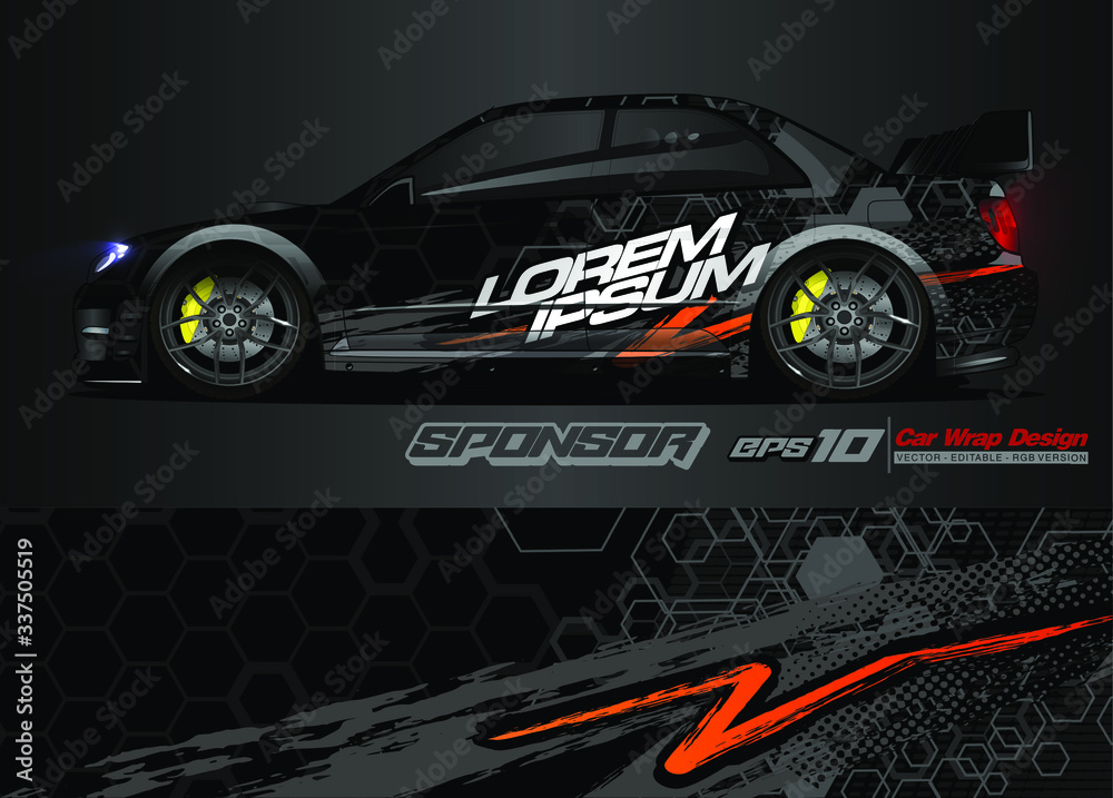 rally car livery design vector. abstract race style background for vehicle vinyl sticker wrap
rally car livery design vector. abstract race style background for vehicle vinyl sticker wrap