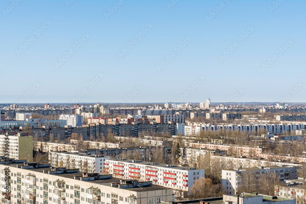 View of the house and street in a residential area in Vitebsk, Belarus