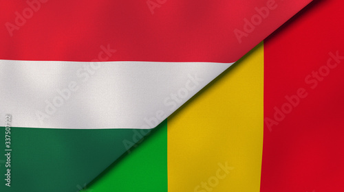 The flags of Hungary and Mali. News  reportage  business background. 3d illustration