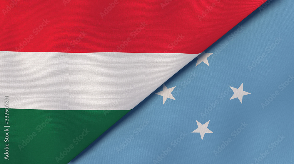 The flags of Hungary and Micronesia. News, reportage, business background. 3d illustration