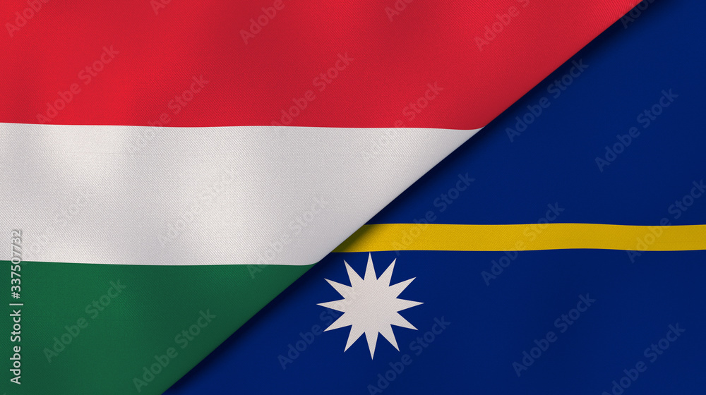 Fototapeta premium The flags of Hungary and Nauru. News, reportage, business background. 3d illustration