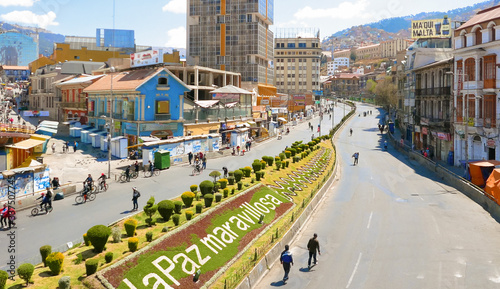 Bolivia La Paz welcome sign in a garden aerial view