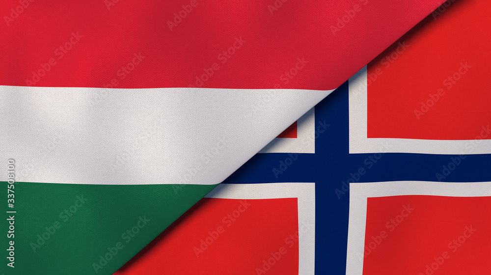 Obraz premium The flags of Hungary and Norway. News, reportage, business background. 3d illustration