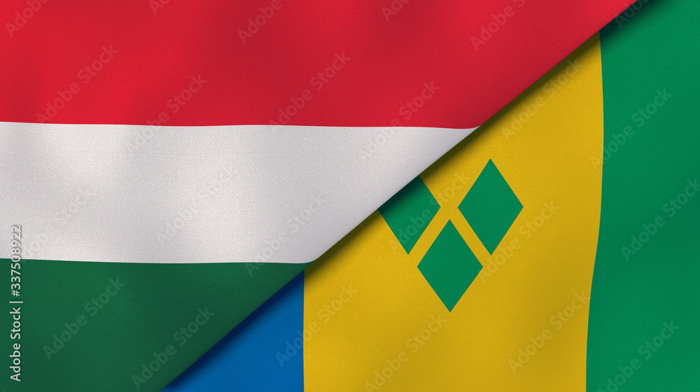 Fototapeta premium The flags of Hungary and Saint Vincent and Grenadines. News, reportage, business background. 3d illustration