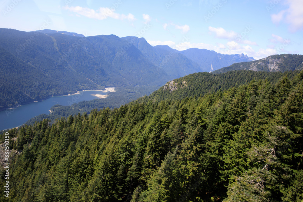 Vancouver, America - August 18, 2019: Landscape view from Grouse Mountain, Vancouver, America