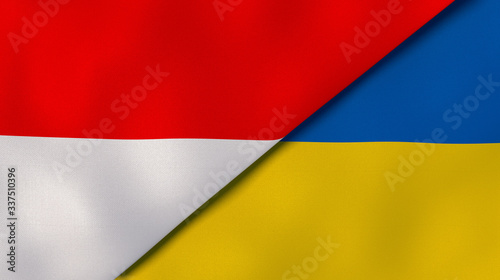 The flags of Indonesia and Ukraine. News  reportage  business background. 3d illustration