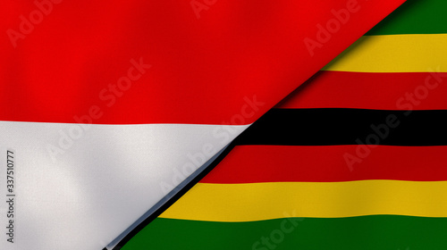 The flags of Indonesia and Zimbabwe. News  reportage  business background. 3d illustration