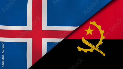 The flags of Iceland and Angola. News, reportage, business background. 3d illustration photo