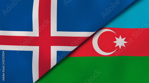 The flags of Iceland and Azerbaijan. News, reportage, business background. 3d illustration photo