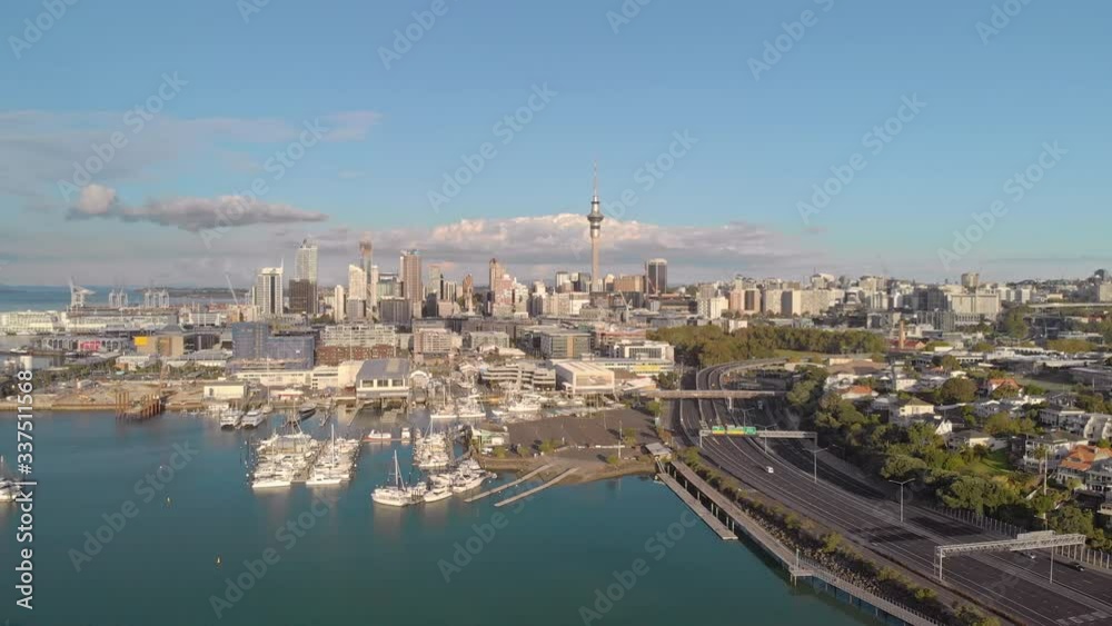 Fly-over of Westhaven marina, Auckland, New Zealand Fly-over of Westhaven marina, Auckland, New Zealand