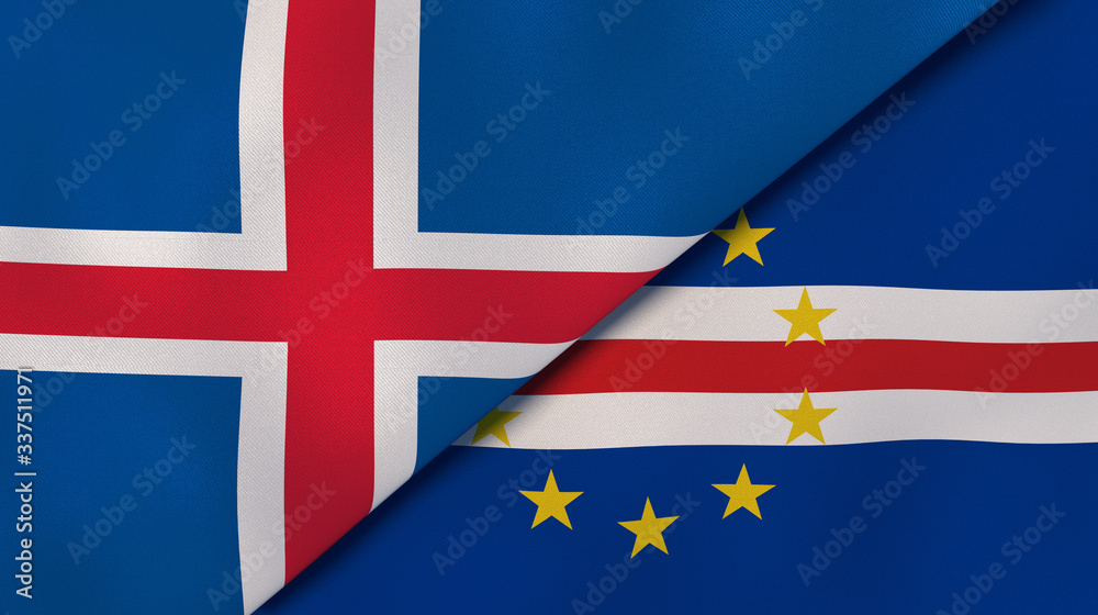 Fototapeta premium The flags of Iceland and Cape Verde. News, reportage, business background. 3d illustration